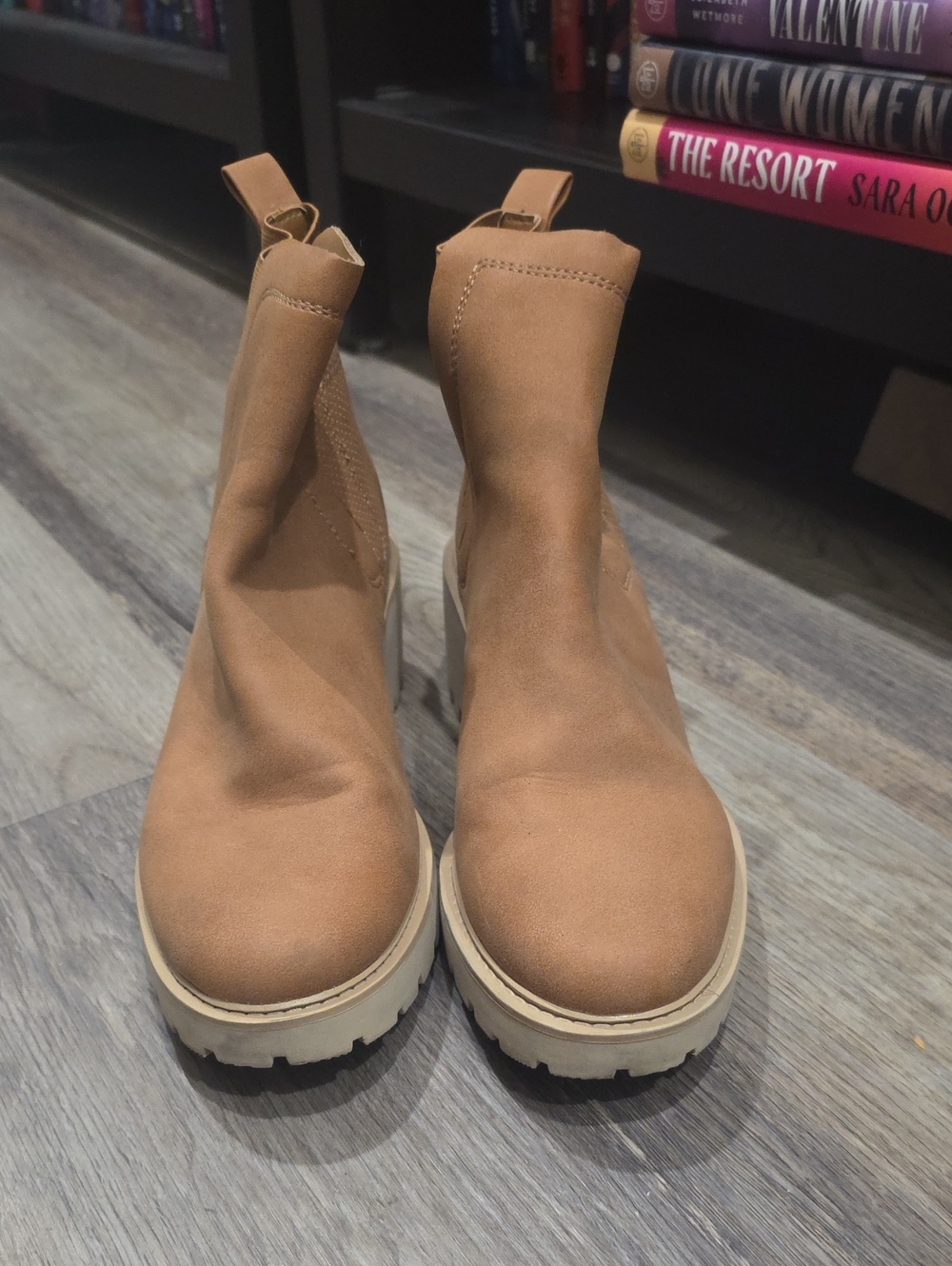 a.n.a Tan Chelsea Lug Sole Ankle Boots with Cream Platform